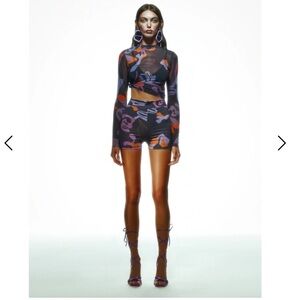 Khela Tainted Flower Jersey Shorts + Mesh Top